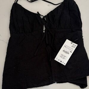 Zara Black Lace-Up Camisole Top